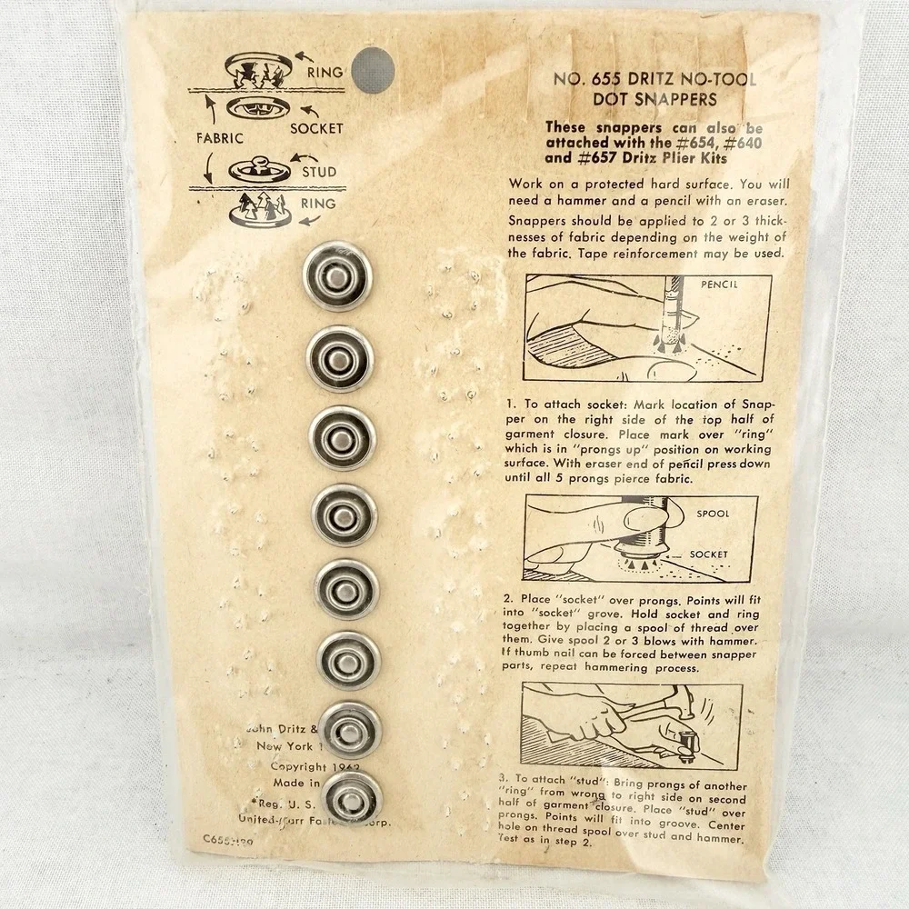 Vintage Dritz Dot Snapper Snaps 1950s NEW No-Tool Fasteners No. 665 NOS
